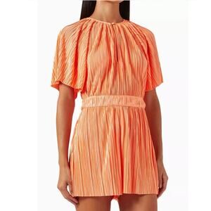 Revolve MinkPink Livia Plisse short sleeve Flowy Orange Pleated Romper small
